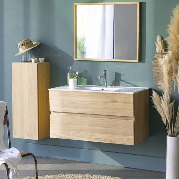 Meuble de salle de bain suspendu en bois, teck ou chêne